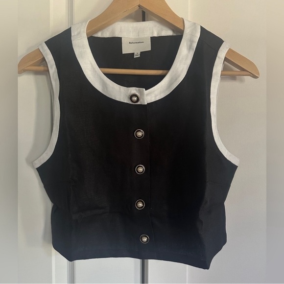 NWT Reformation Roxy Linen Two Piece Skort in Black White Contrast | size 2 - Picture 6 of 12